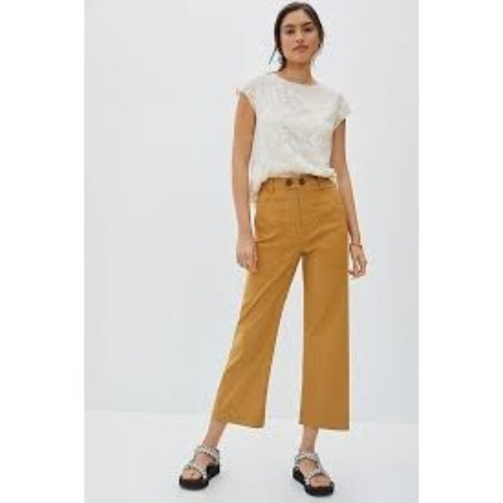 Maeve Golden Mustard Wide-Leg Cropped Pants